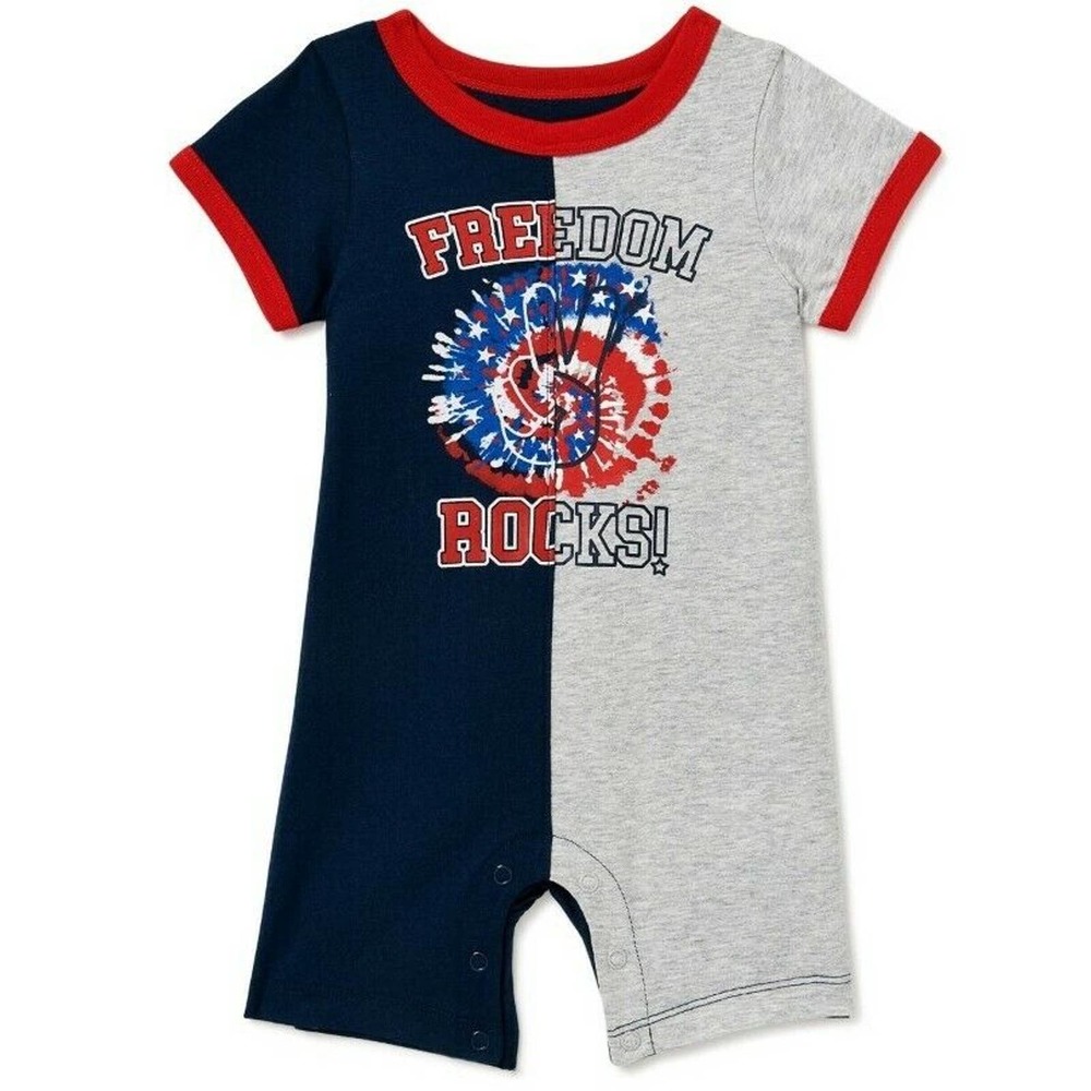 Way to Celebrate Baby Patriotic 4th July Freedom Rocks Romper 0 3 0-3 Months